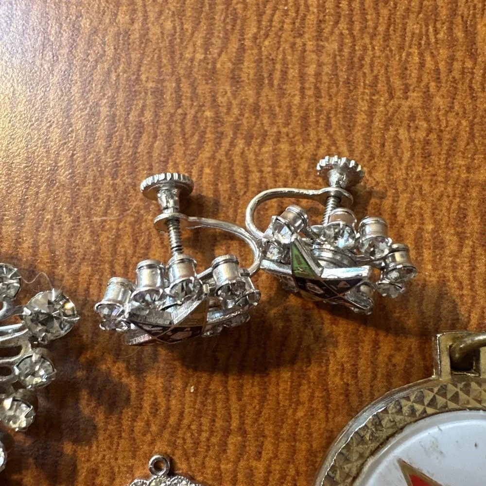 Diamond Rhinestones Order o/t Eastern Star Vintage Brooch, Pendants, Earrings